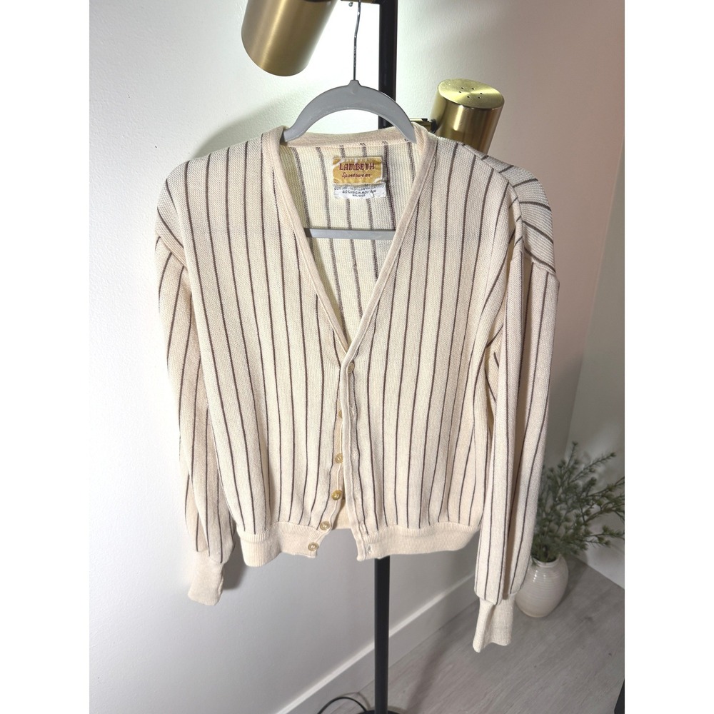 Lambeth VTG mohair 50s retro cardigan striped dead poets classic cream preppy md